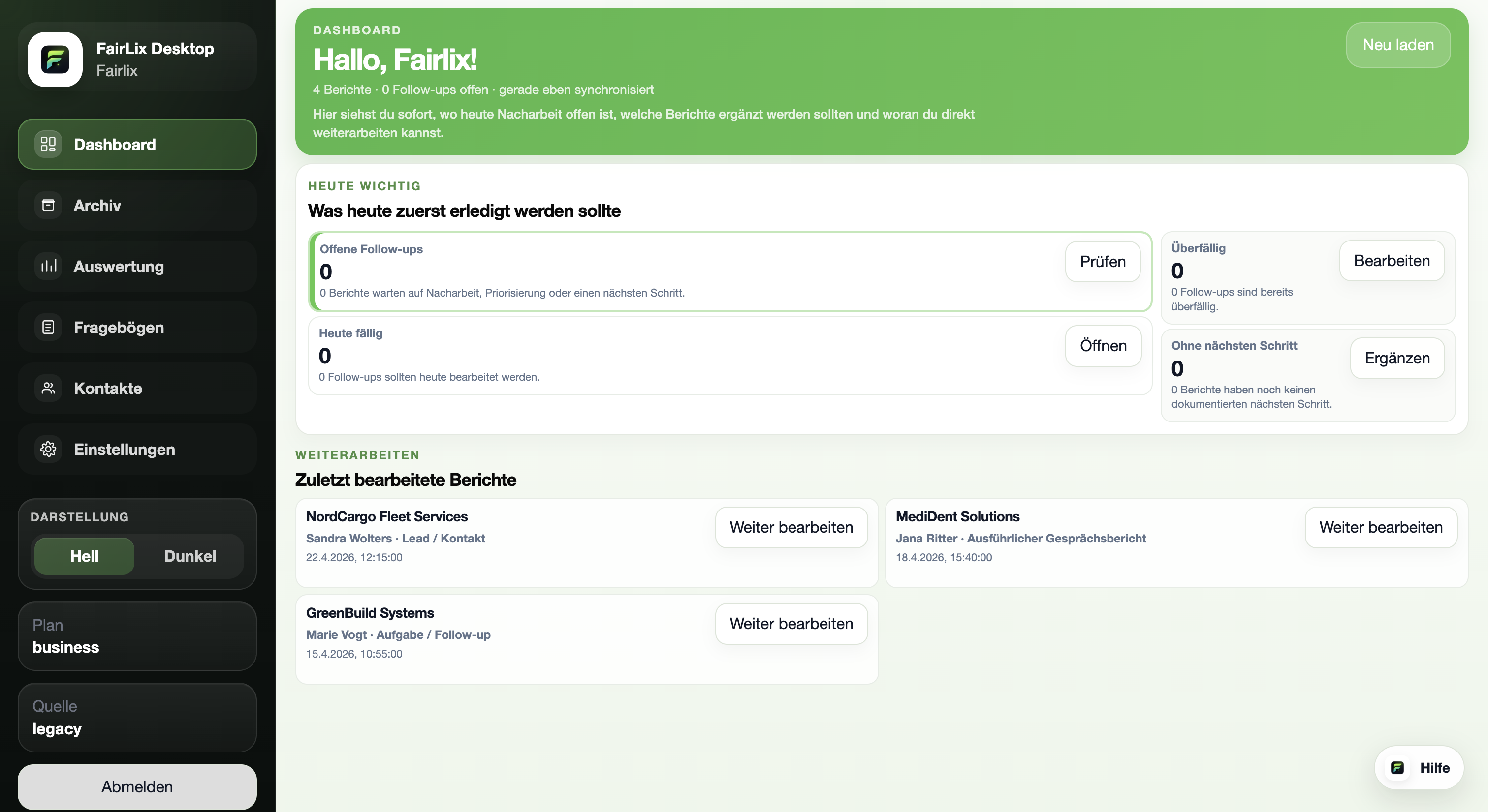 FairLix Desktop Dashboard