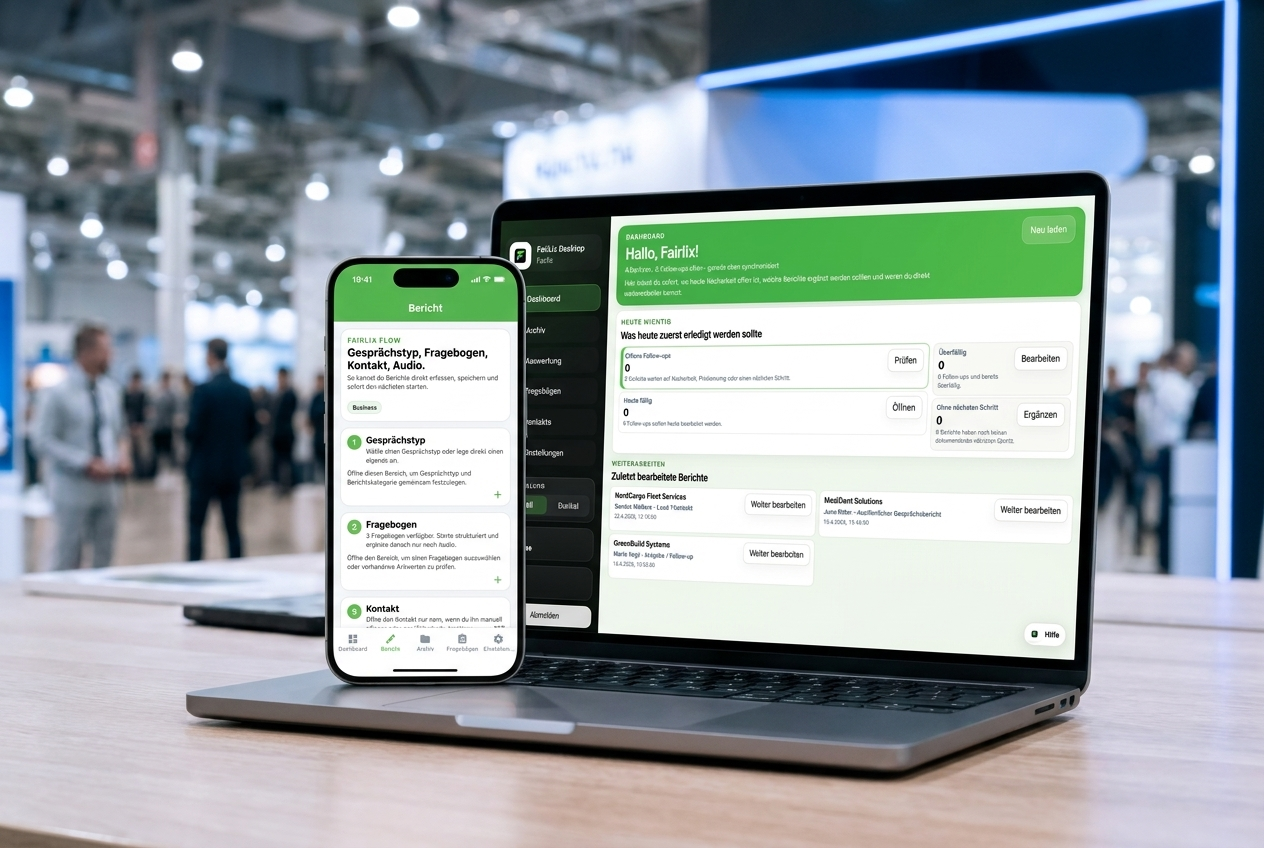 FairLix mobile App und Desktop-App auf einer Messe